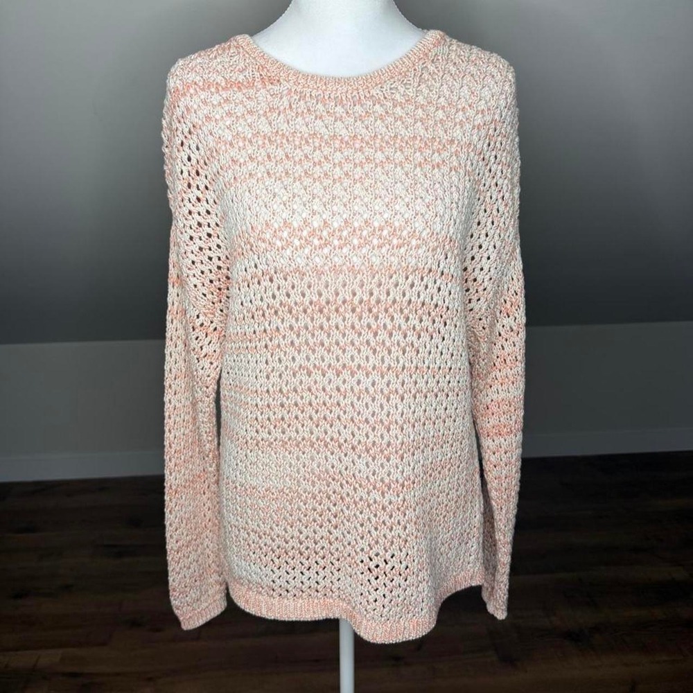 BRAX Feel Good Open Knit Cotton Blend Sweater  Peach & Ivory‎ Warm